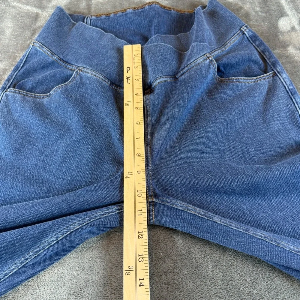 Halara Women Crossover Waist Flare Jeans Medium Wash Pull‎ On Size L High Rise